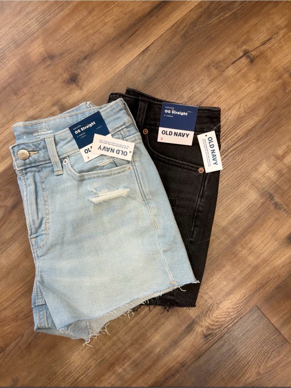 Old Navy Light Blue & Black OG Straight Denim Shorts
